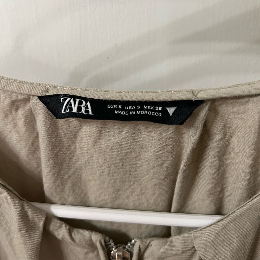 Zara Tan Jumpsuit with Puffed Sleeves and Elastic Waist - Picture 2 of 4